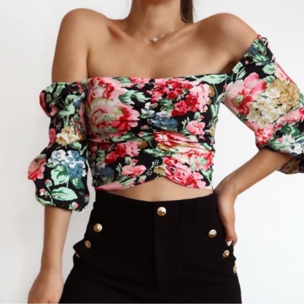 Zara Floral Print Puff Sleeve Top